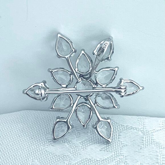 Vintage Sterling Silver Snowflake Starburst Brooch Pendant Crystal 925 - Picture 7 of 11